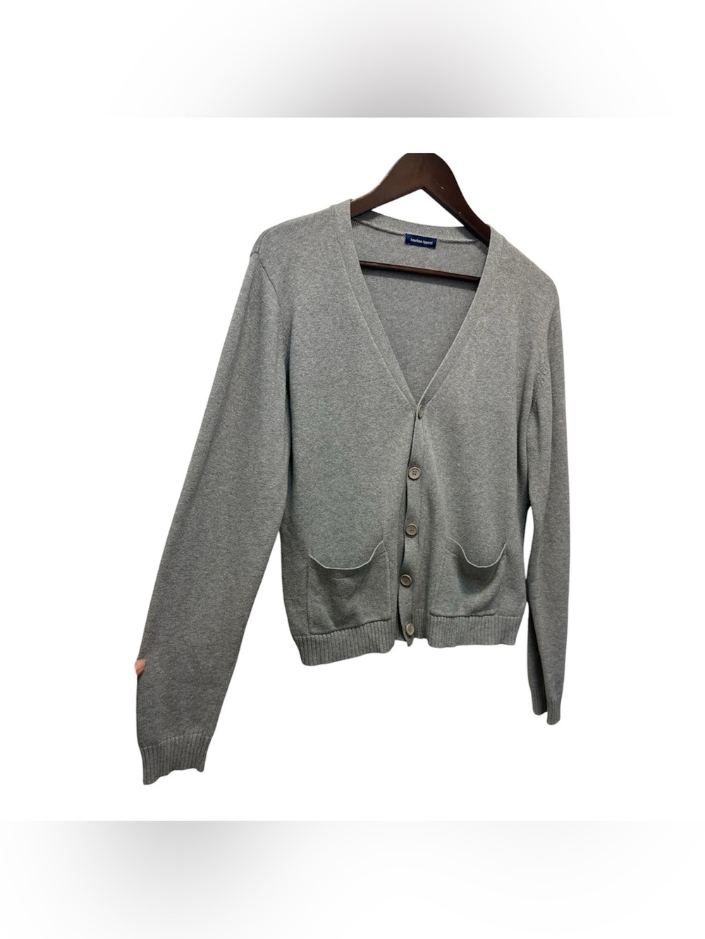 American Apparel Classic Heather Gray V-Neck Button Cardigan Sweater Preppy